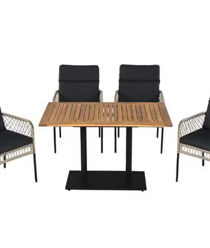 5-delige Eettafelset voor Buiten – Acaciahout & Polyrattan, 4 Personen