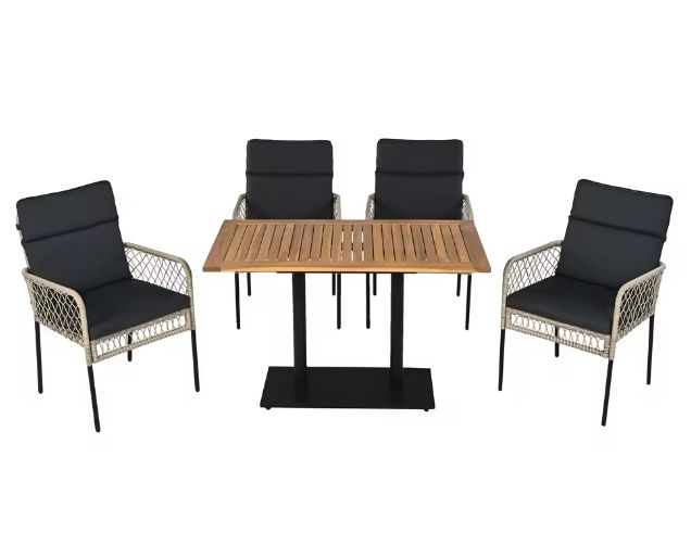 5-delige Eettafelset voor Buiten – Acaciahout & Polyrattan, 4 Personen