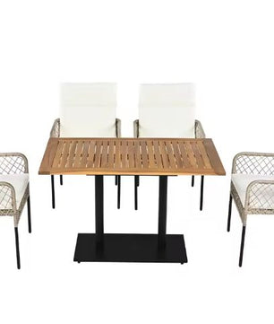 5-delige Eettafelset voor Buiten – Acaciahout & Polyrattan, 4 Personen