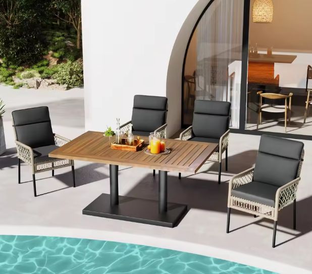 5-delige Eettafelset voor Buiten – Acaciahout & Polyrattan, 4 Personen