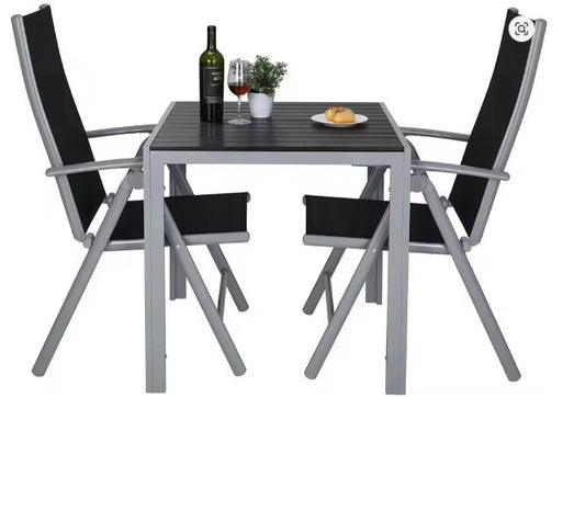 3-delige Tuinset met Opvouwbare Stoelen en Vierkante Tafel