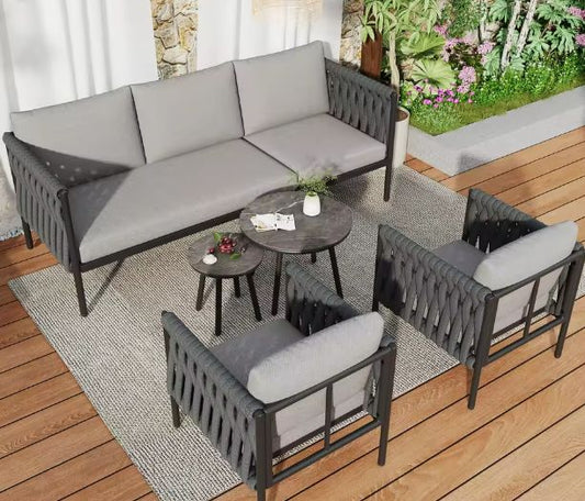 Tuinloungeset 5-delig – Bank, Fauteuils & Tafels met Kussens