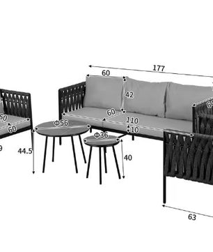 Tuinloungeset 5-delig – Bank, Fauteuils & Tafels met Kussens