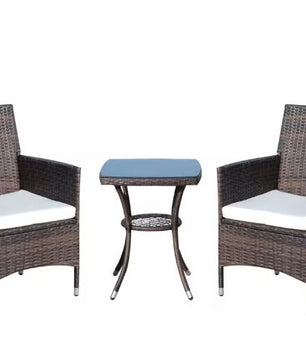 3-delige Balkon Loungeset – 2 Rotan Stoelen & Tafel met Kussens