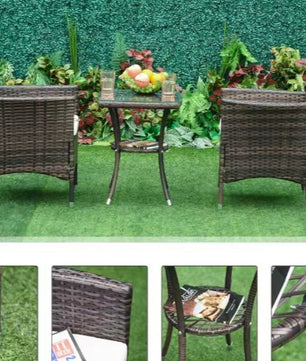 3-delige Balkon Loungeset – 2 Rotan Stoelen & Tafel met Kussens