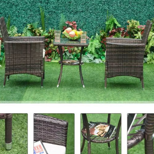 3-delige Balkon Loungeset – 2 Rotan Stoelen & Tafel met Kussens