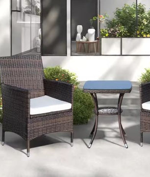 3-delige Balkon Loungeset – 2 Rotan Stoelen & Tafel met Kussens