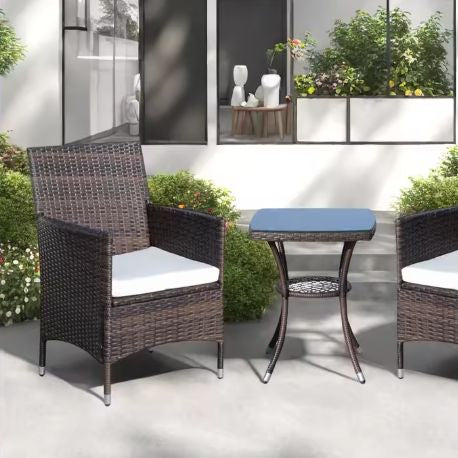 3-delige Balkon Loungeset – 2 Rotan Stoelen & Tafel met Kussens