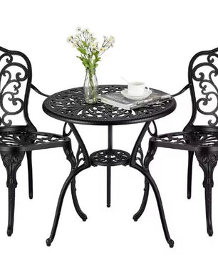 3-delige Vintage Bistroset – Aluminium Tuintafel & 2 Stoelen