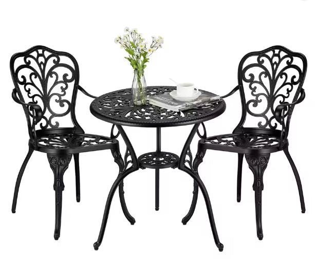 3-delige Vintage Bistroset – Aluminium Tuintafel & 2 Stoelen