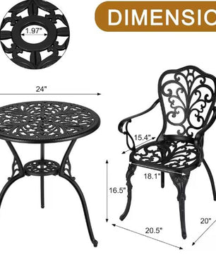 3-delige Vintage Bistroset – Aluminium Tuintafel & 2 Stoelen