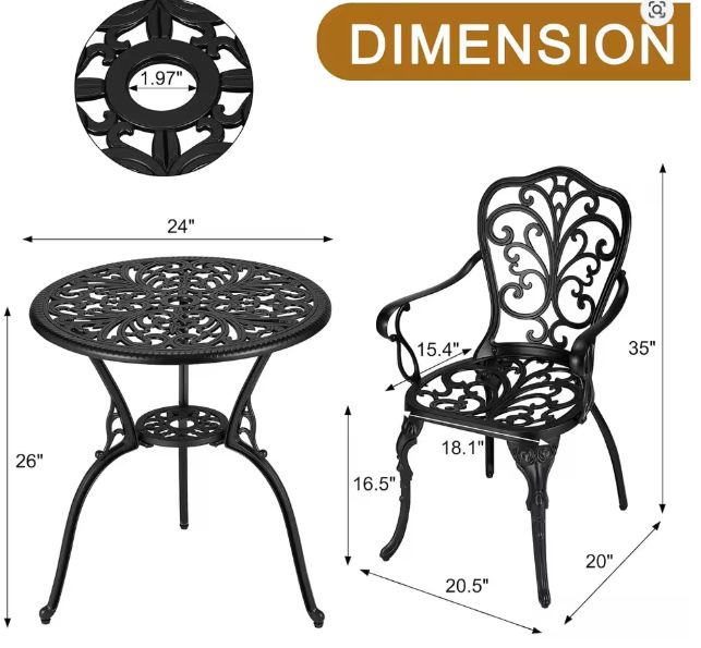 3-delige Vintage Bistroset – Aluminium Tuintafel & 2 Stoelen