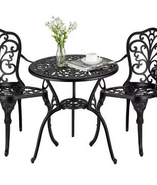 3-delige Vintage Bistroset – Aluminium Tuintafel & 2 Stoelen
