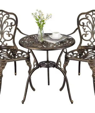 3-delige Vintage Bistroset – Aluminium Tuintafel & 2 Stoelen
