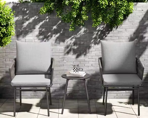 3-delige Rotan Bistroset – Tuinstoelen & Tafel met Kussens