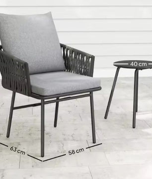3-delige Rotan Bistroset – Tuinstoelen & Tafel met Kussens