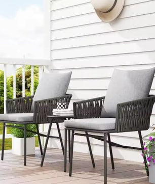 3-delige Rotan Bistroset – Tuinstoelen & Tafel met Kussens