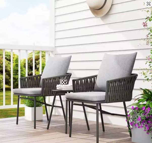 3-delige Rotan Bistroset – Tuinstoelen & Tafel met Kussens