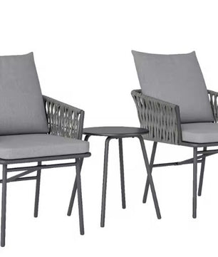3-delige Rotan Bistroset – Tuinstoelen & Tafel met Kussens