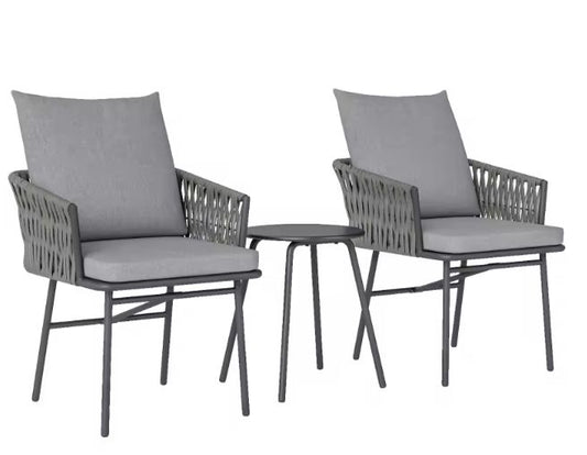 3-delige Rotan Bistroset – Tuinstoelen & Tafel met Kussens