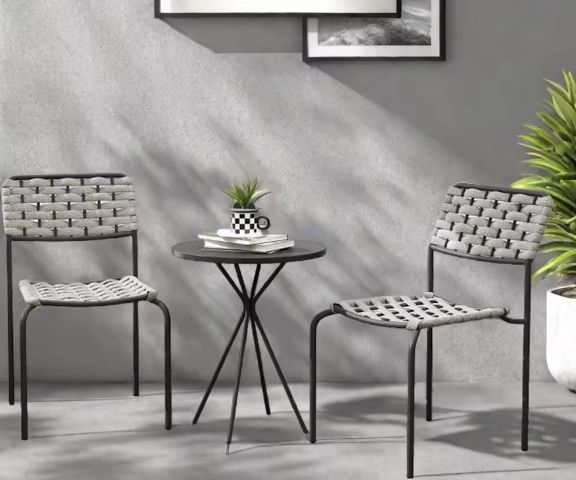 3-delige Polyrotan Bistroset – Stapelbare Stoelen & Tafel