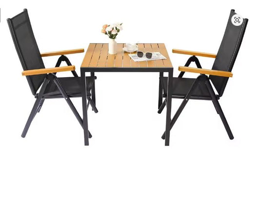 3-delige Aluminium Balkonset – Klapstoelen & WPC Tuintafel