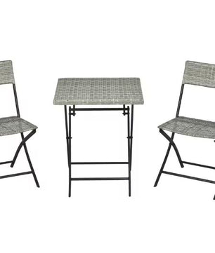 3-delige Polyrattan Balkonset – Klapstoelen & Tafel Donkergrijs