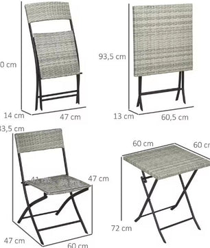 3-delige Polyrattan Balkonset – Klapstoelen & Tafel Donkergrijs
