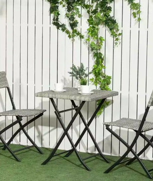 3-delige Polyrattan Balkonset – Klapstoelen & Tafel Donkergrijs
