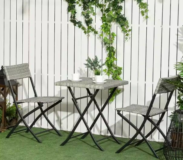 3-delige Polyrattan Balkonset – Klapstoelen & Tafel Donkergrijs