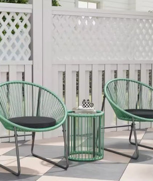 3-delige Lounge Balkonset – 2 Stoelen & Glazen Tafel Groen