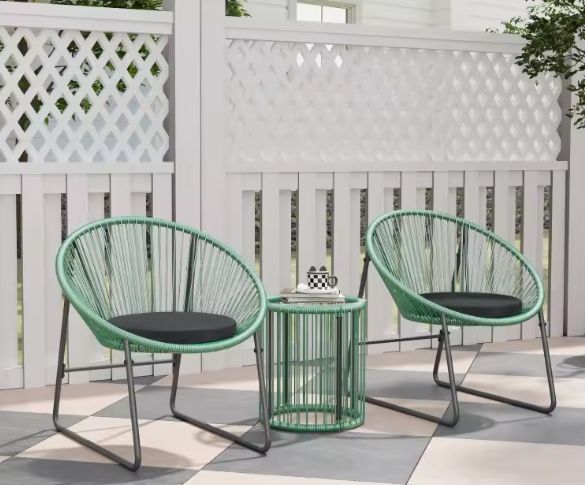3-delige Lounge Balkonset – 2 Stoelen & Glazen Tafel Groen