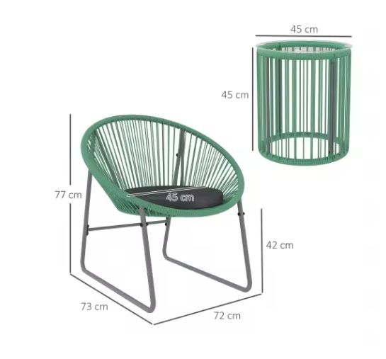 3-delige Lounge Balkonset – 2 Stoelen & Glazen Tafel Groen
