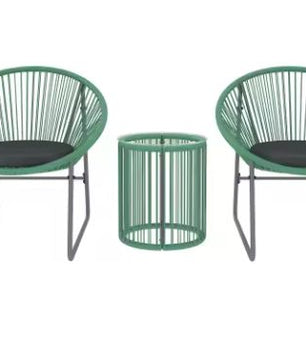 3-delige Lounge Balkonset – 2 Stoelen & Glazen Tafel Groen