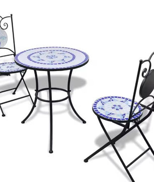 3-delige Bistroset – Keramisch Mozaïek Blauw/Wit Tuinset