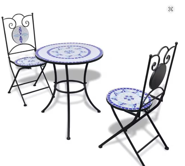 3-delige Bistroset – Keramisch Mozaïek Blauw/Wit Tuinset