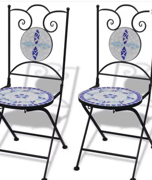 3-delige Bistroset – Keramisch Mozaïek Blauw/Wit Tuinset