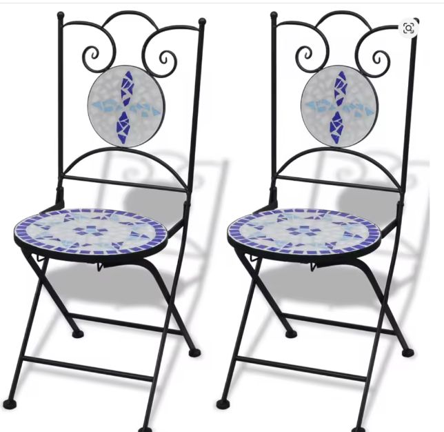 3-delige Bistroset – Keramisch Mozaïek Blauw/Wit Tuinset