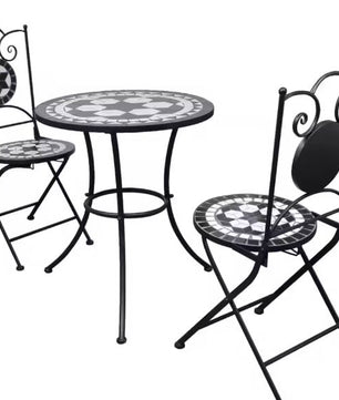 3-delige Bistroset – Tuinset met Zwart/Wit Keramiek Design