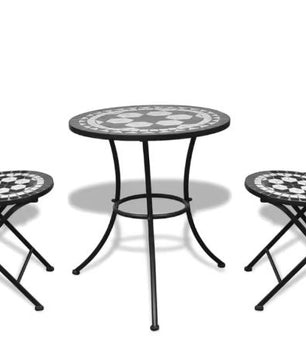 3-delige Bistroset – Tuinset met Zwart/Wit Keramiek Design