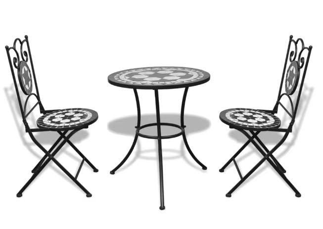 3-delige Bistroset – Tuinset met Zwart/Wit Keramiek Design