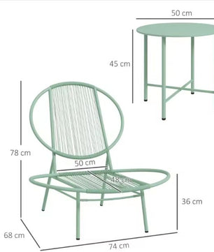 3-delige Stalen Bistro Tuinset – Groene Schelpstoelen & Tafel