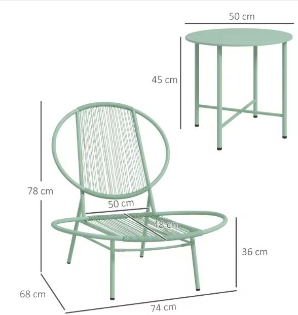 3-delige Stalen Bistro Tuinset – Groene Schelpstoelen & Tafel