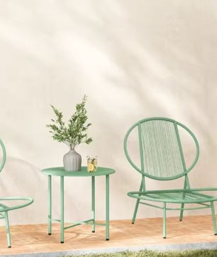 3-delige Stalen Bistro Tuinset – Groene Schelpstoelen & Tafel