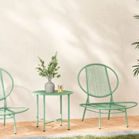 3-delige Stalen Bistro Tuinset – Groene Schelpstoelen & Tafel