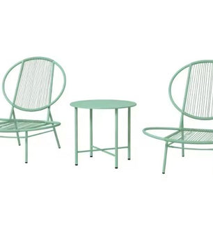 3-delige Stalen Bistro Tuinset – Groene Schelpstoelen & Tafel