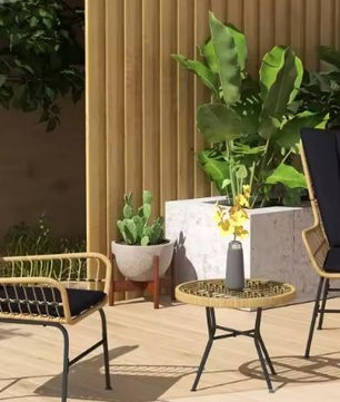 3-delige Rotan Bistroset – Tuinset met Vlinderrug & Glazen Tafel