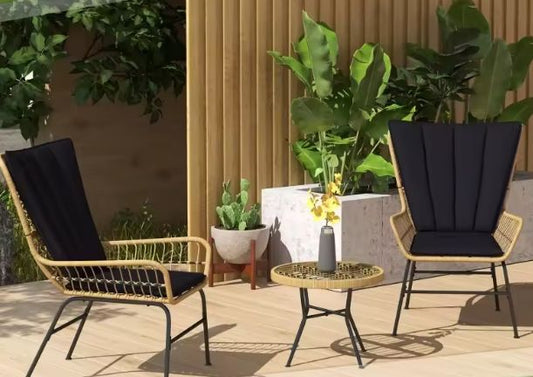 3-delige Rotan Bistroset – Tuinset met Vlinderrug & Glazen Tafel