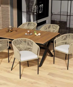 Tuin Eettafelset voor 6 Personen – Acaciahout & Beige Stoelen