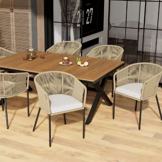 Tuin Eettafelset voor 6 Personen – Acaciahout & Beige Stoelen